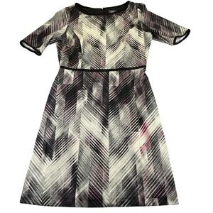 Vince Camuto Dress Size 12 Black Pink Abstract Fit Flare Short Sleeve